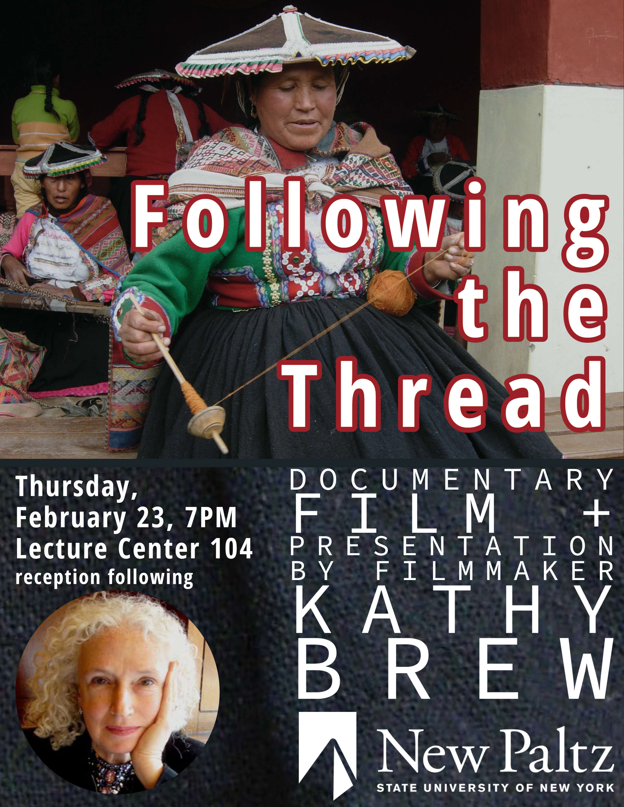 a woman in Peruvian traditional dress weaving thread